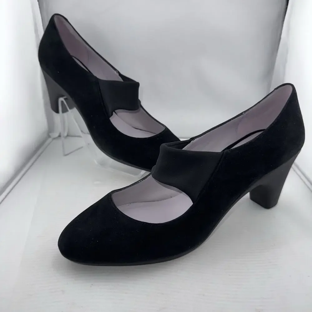 Johnston & Murphy Denise Mary Jane Black Suede Heels Size 10 Medium Comfort Work